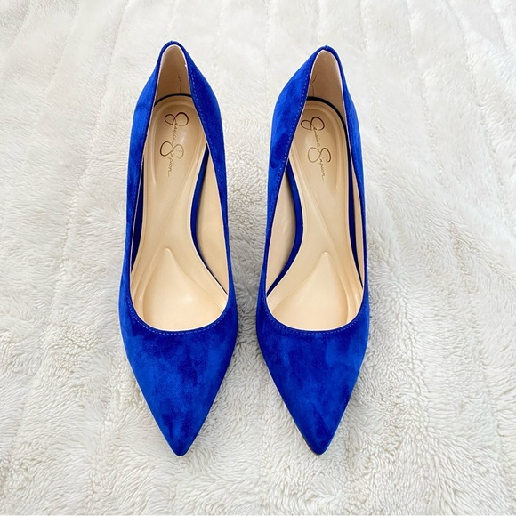 Jessica Simpson Blue Suede Pumps Heels Pointed-Toe Size 8 - Picture 2 of 11